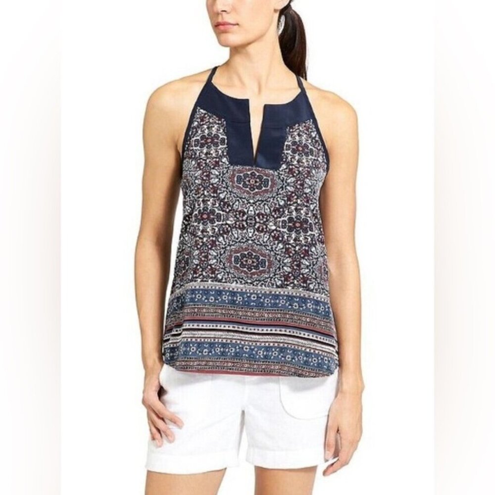 Athleta Navy Floral Medallion Dunes Racerback Tank Top Size Medium